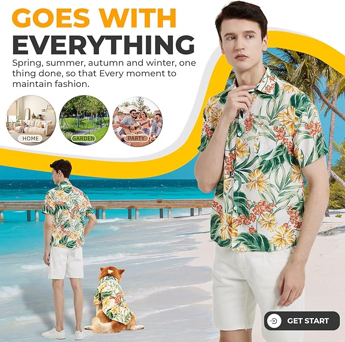 Dog Shirt Hawaiian Dog and Cat Summer T-Shirts Dog Style Floral Breathable Cool Clothes Hawaiian Shirts for Dogs and Cats Owner and Pet Shirts are Sold Separately