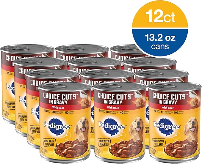 PEDIGREE CHOICE CUTS IN GRAVY Adult Canned Soft Wet Dog Food with Beef, 13.2 oz. Cans (Pack of 12)