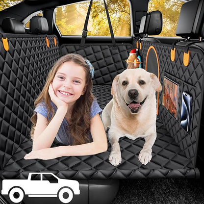 XL Back Seat Extender for Trucks, Larger Space Hard Bottom Dog Car Seat Cover Waterproof for Car Pet Backseat, Strong Support Dog Hammock Bed for Truck Crew Cab Car(Black)