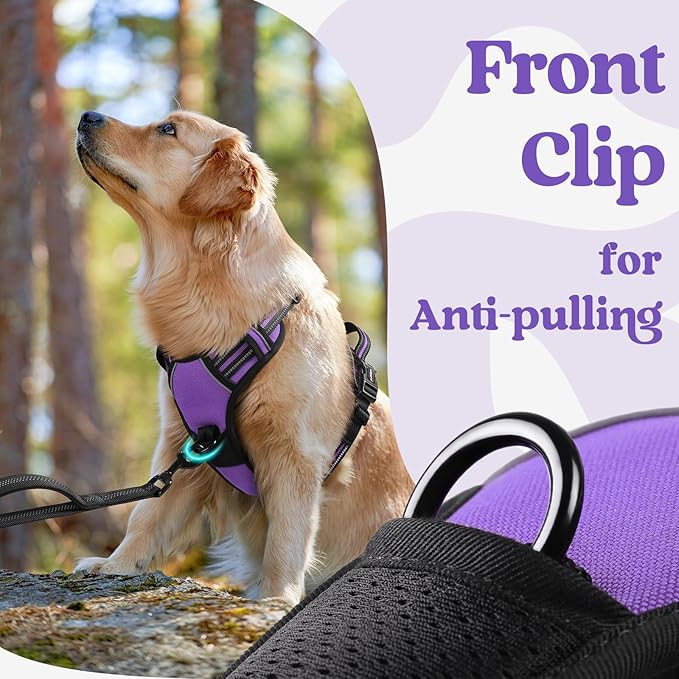 rabbitgoo Dog Harness for Large, No Pull Pet Harness with 3 Buckles, Adjustable Soft Padded Dog Vest with Instant Control Handle, Easy Walking Reflective Pet Vest for Extra Large Dogs, Purple, XL