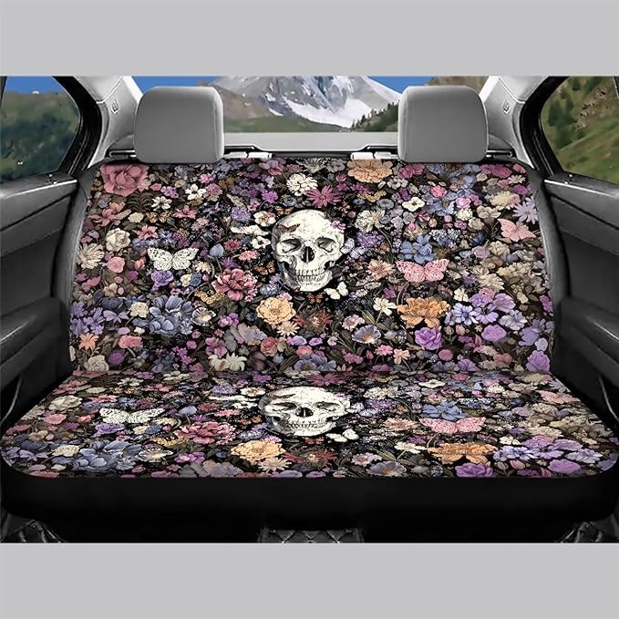 AFPANQZ Skull Floral Car Seat Cover Rear Seats Only High Stretchy Washable Bucket Seat Cushion Protector Backseats Covers for Girls Women