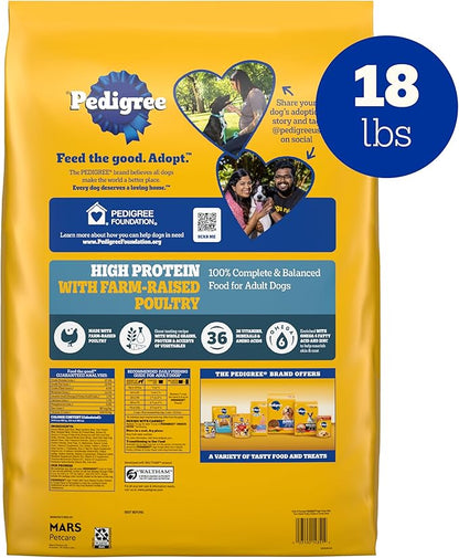 Pedigree High Protein Adult Dry Dog Food, Chicken and Turkey Flavor, 18 lb. Bag