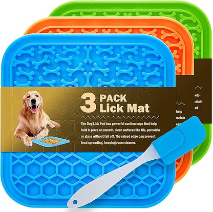 3 Pack Lick Mat for Dogs and Cats, Dog Slow Feeder Bowl Mat for Bathing Grooming Nailing Trimming, Food-Grade, Non-Toxic Dog Feeding Mat, Licking Pad for Dogs Cats