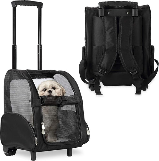 KOPEKS Deluxe Backpack Pet Travel Carrier with Double Wheels - Black - Large, KPS-1114