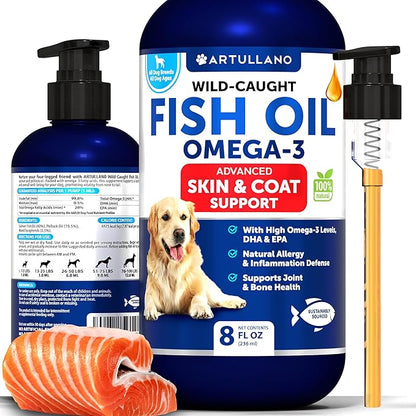 Omega 3 Fish Oil for Dogs - Better Than Salmon Oil for Dogs - Dog Fish Oil - Fish Oil Liquid for Pets EPA DHA - Skin and Coat Food Supplement for Dogs - Allergy, Itch, Shedding, Dry Skin, Joints