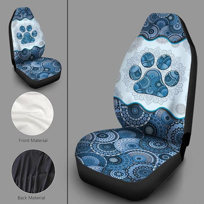 Blue Boho Mandala Dog Paw Pattern Universal Car Interior Accessories Decoration 2 Pack