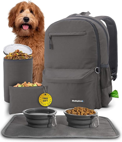 The Original Doggy Bag™ Backpack by Rubyloo - Dog Travel Bag Backpack for Dog Supplies with Laptop Sleeve, 2 BPA-Free Travel Dog Bowls, Treat Bag, Food Container, Placemat - Camping, Hiking, Travel