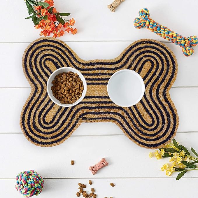 16.5X21 inch Pack of 1 Dog Feeding Mat Cat Pet Dining Mat Natural Jute Material Rug Small Mat for Pet (Dog Chew 16.5"X21")