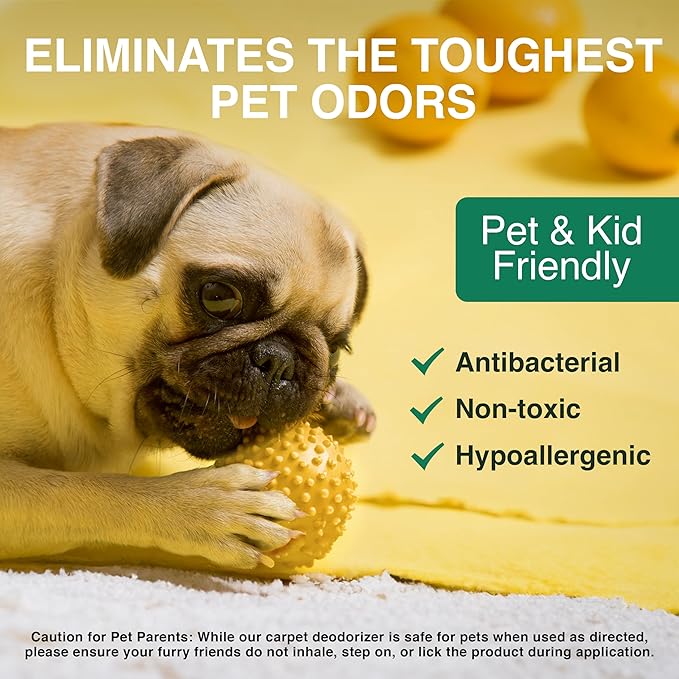 | Carpet Freshener & Deodorizer Powder | Pet Odor Eliminator for Strong Odor & Pet Urine | Fresh Natural Lemon & Eucalyptus Scent | Biodegradable, Safe for Homes with Pets - 70oz