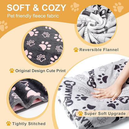 1 Pack 3 Blankets for Dogs, Dog Blankets for Large Dogs, Medium Dog Blanket Super Soft Fluffy Premium Fleece Pet Blanket Flannel Throw for Dog Puppy Cat Bone Paw Prints Blanket, Grey Pink, 41x31inch