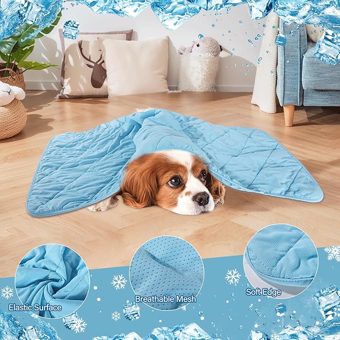 Dog Cooling Blanket - Lightweight & Washable Ice Silk Cotton Bed Blanket for Small Medium Large Dogs, Summer Sofa Pet Bed Cover Cooling Mat for Pets and Owner Sleep (Large 36"× 51")