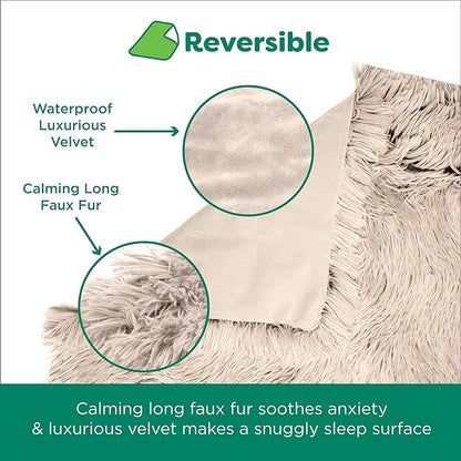 Furhaven Waterproof Throw Blanket for Dogs & Indoor Cats, Washable - Shaggy Plush Calming Long Faux Fur & Velvet Dog Blanket - Taupe, Medium