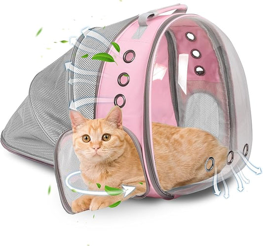 TOYSINTHEBOX Cat Backpack Carrier, Expandable Breathable Pet Bubble Backpack for Cat Small Dog Airline Pet Travel Carrying Bag for Hiking, Travel, Camping & Outdoor Up to 13 Lbs Pink