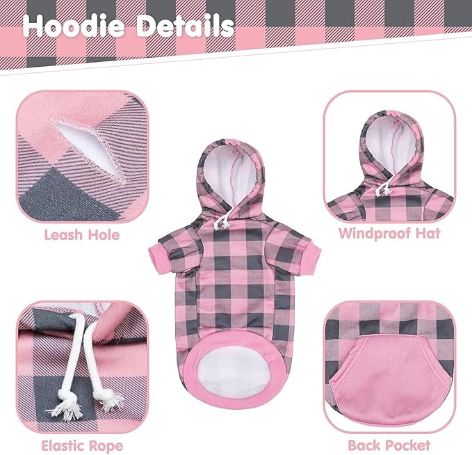 KOOLTAIL Plaid Dog Hoodie Pet Clothes Sweater with Hat and Pocket for Small Medium Large Size Dogs
