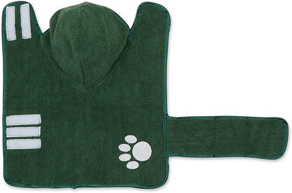 Bone Dry Pet Robe Collection, Embroidered Absorbent Microfiber Bath Robe with Adjustable Closure, for Dogs & Cats, X-Small, Hunter Green