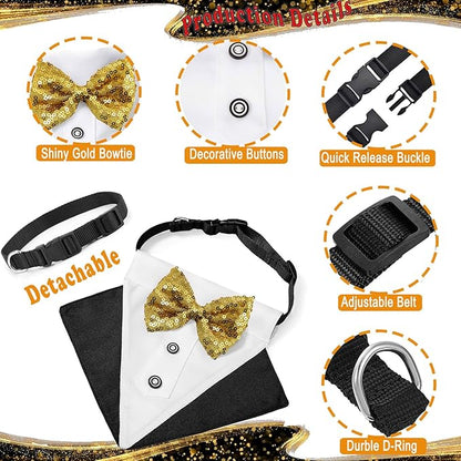 Pet Graduation Cap Dog Bandanas Collar Costume 3Pack Graduation Hat Triangle Scarf Grad Outfit Accessory for Dogs Cat Formal Tux Clothes with Bowtie Holiday Party Apparel (3PCS Gard Tux Set