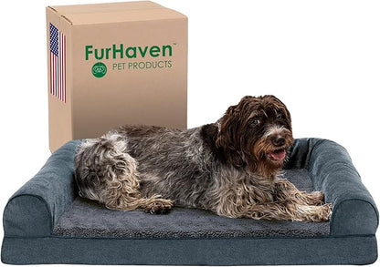 Furhaven Memory Foam Dog Bed for Large Dogs w/ Removable Bolsters & Washable Cover 95 lbs