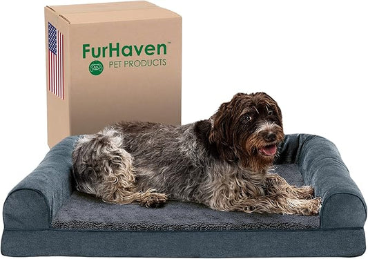 Furhaven Memory Foam Dog Bed for Large Dogs w/ Removable Bolsters & Washable Cover 95 lbs