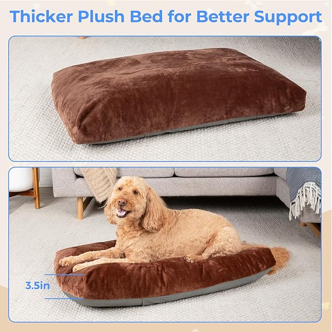 35 Inch Comfort Plush Dog Bed with Granular Foam Sponge Support - Removable Machine Washable Cover, Waterproof Lining, Non-Slip Bottom - Fits Extra Large, Large, Medium, Small Crates (Brown)