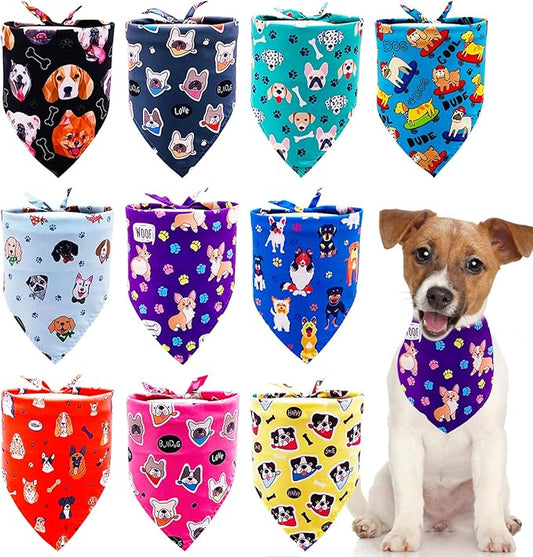 10PCS Dog Bandanas Paw Print for XXS XS Small Dog Triangle Bibs Head Scarves for Boys and Girls Grooming Accessories Costume