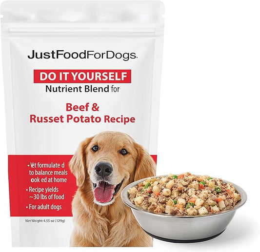 JustFoodForDogs DIY Nutrient Blend for Homemade Dog Food, Beef & Russet Potato, 4.55oz