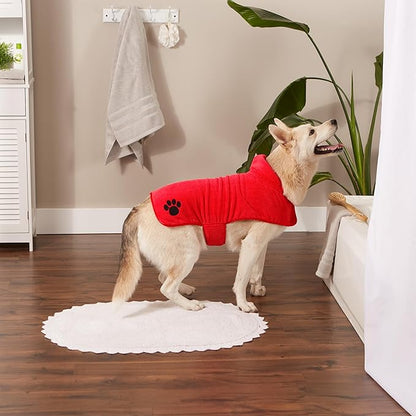 Bone Dry Pet Robe Collection Embroidered Absorbent Microfiber Bath Robe with Adjustable Closure