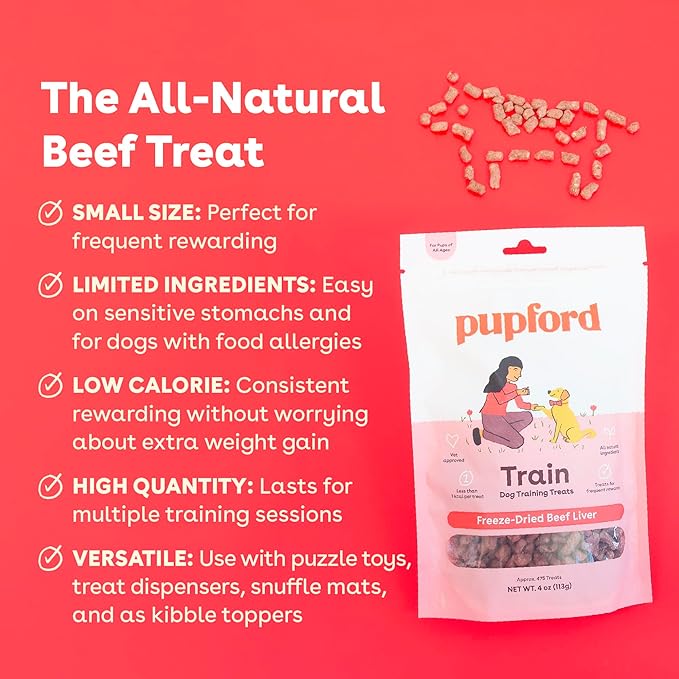 Pupford Freeze Dried Training Treats for Dogs & Puppies, 475+ Three Ingredient Bites (Beef Liver, 4 oz)