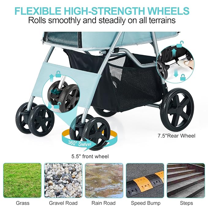 Pet Stroller for Medium Small Dogs and Cats 4 Wheels,