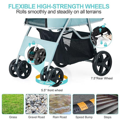Pet Stroller for Medium Small Dogs and Cats 4 Wheels,