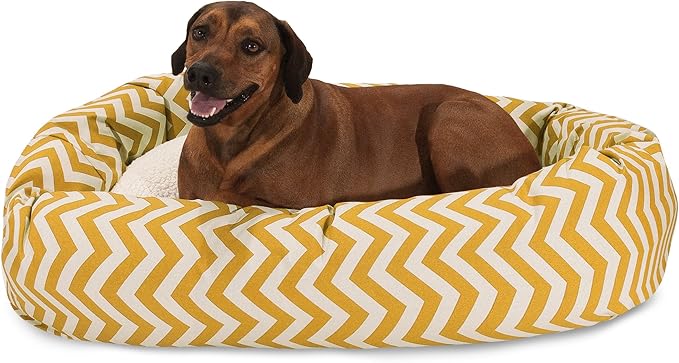 52 inch Yellow Chevron Sherpa Bagel Dog Bed