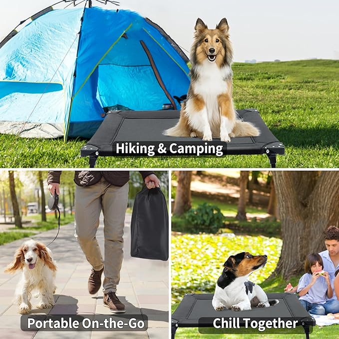 Pozico Foldable Dog Bed Cooling Raised Dog Bed with Metal Frame
