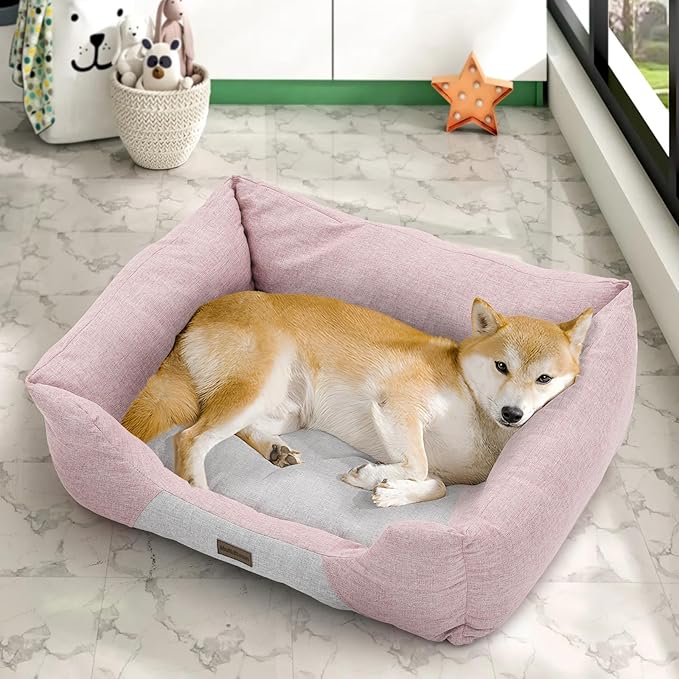 MoNiBloom 32"x26"x8" Dog Beds for Large Size Dogs Machine-Washable Linen-Like Fabric Pet Beds Warming Cozy Soft Bed for Dogs and Cat