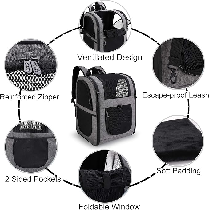 Apollo Walker Pet Carrier Backpack for Large/Small Cats and Dogs, Puppies, Safety Features and Cushion Back Support | for Travel, Hiking, Outdoor Use (Gray)