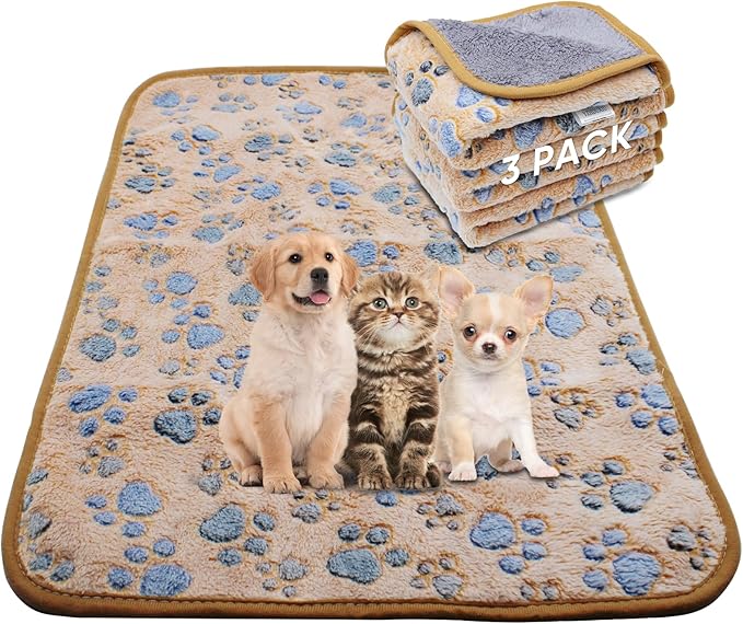 1 Pack 3 Waterproof Dog Blanket for Small Dogs, Washable Pet Blankets with Double -Sided Soft Warm Flannel Fleece, Reusable Puppy Pads for Dog Bed & Couch (M (30x20 inch))