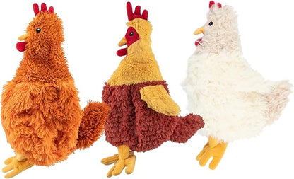 Best Pet Supplies Chicken Crinkle Plush Dog Toys for Interactive Play, Puppy and Senior Indoor Play, Colorful Chicken Toy Shape, Cute and Cuddly - Crinkle Chicken Bundle (Brown, Beige, Wine Red)