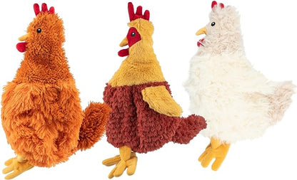 Best Pet Supplies Chicken Crinkle Plush Dog Toys for Interactive Play, Puppy and Senior Indoor Play, Colorful Chicken Toy Shape, Cute and Cuddly - Crinkle Chicken Bundle (Brown, Beige, Wine Red)