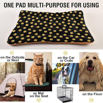 Polka Dot Black & Gold Pet Bed Pad Soft Dog Bed Mat with Anti-Slip Bottom 36'' x 24''