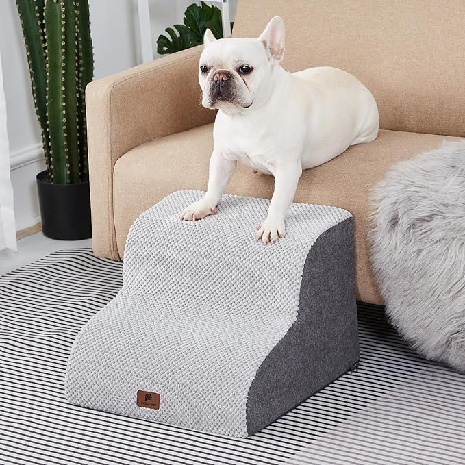 Pettycare Dog Stairs Ramp for High Beds and Couch 2 Steps,Grey