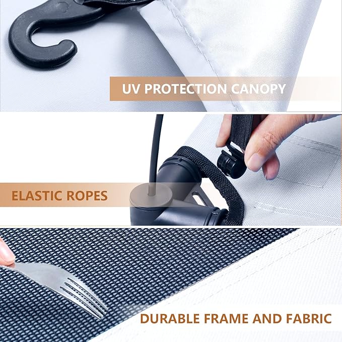 S/M/L Outdoor Elevated Dog Cot with Canopy & Side Shade for Camping Small Medium Dogs (Carry Bag)