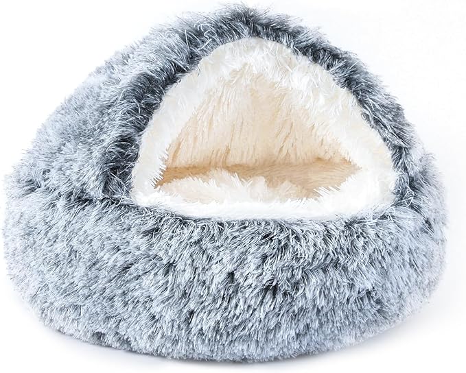 NOYAL Dog Bed Round Hooded Plush Cat Cave
