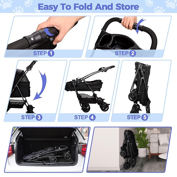 Pet Stroller Dog Strollers for Small Dogs 4 Wheels Rotate 360 Degrees with Brakes