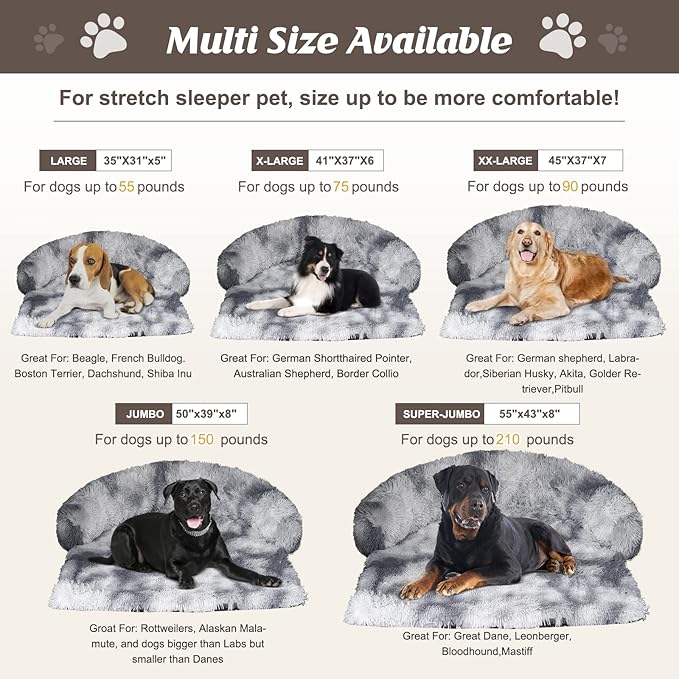 Syalife Shaggy Plush Calming Dog Couch Bed Pet Protector Cover(35"x31"x5", Grey/White)