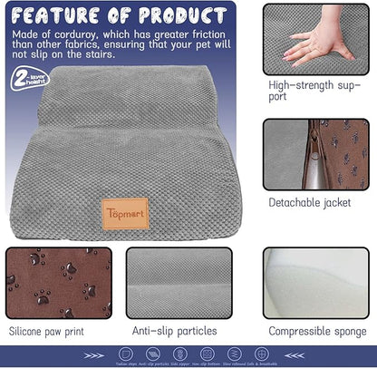 Topmart High Density Extended Foam Dog Ramp&Steps 2 Tiers 11.8" High,Non-Slip