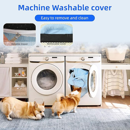 Dog Cooling Mat Memory Foam Cooling Fabric Dog Crate Bed with Pillow 40’‘ x 30’‘