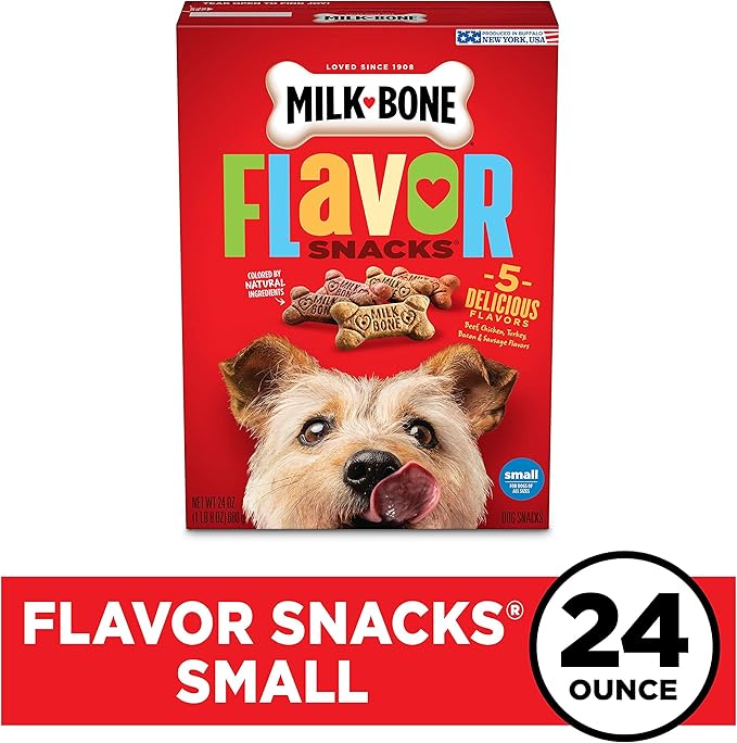 Milk-Bone Flavor Snacks Dog Treats, Small Biscuits, 24 Ounce Crunchy Texture Helps Reduce Tartar (Pack of 2)