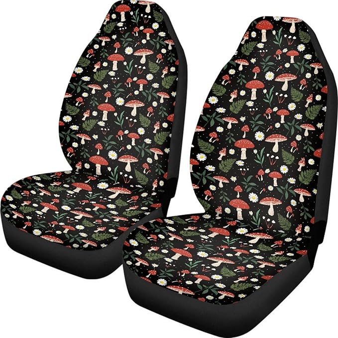 Mushroom Daisy Print Car Seat Covers Set of 2 for Women