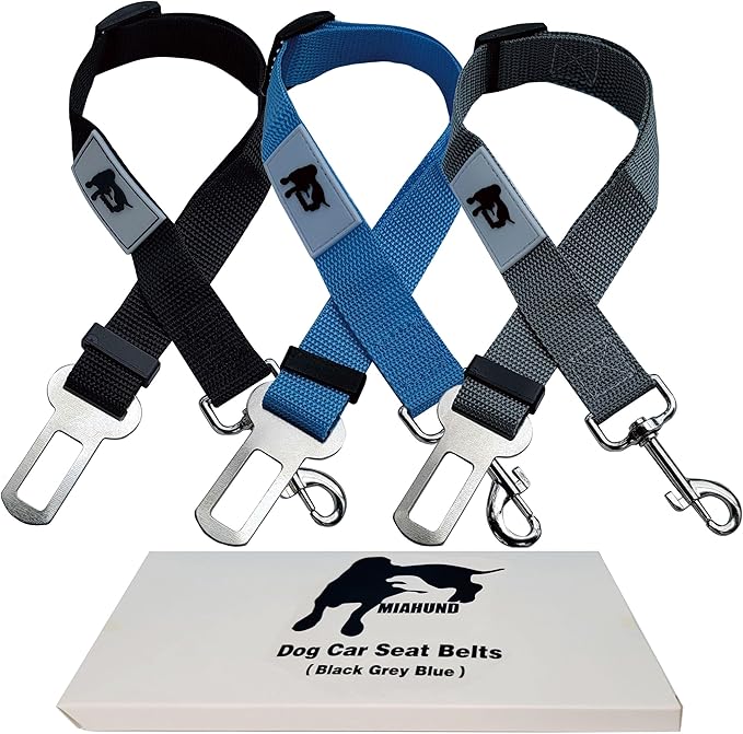 3PCS Dog Seat Belt for Car,Dog Car Harness Adjustable Dog Seat Belt for Vehicle Nylon Pet Safety Seat Belts Durable and Comfortable Dog Seat Belt Heavy Duty for Safe and Enjoyable (Black+Grey+Blue)