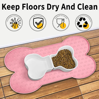 Dog Food Mat Anti-Slip Silicone Dog Bowl Mat Thicker Pet Placemat Waterproof Cat Feeder Pad with Raised Edge Puppy Kitten Feeding Mats Suitable Small Medium-Sized Dogs Cats Eating Tray