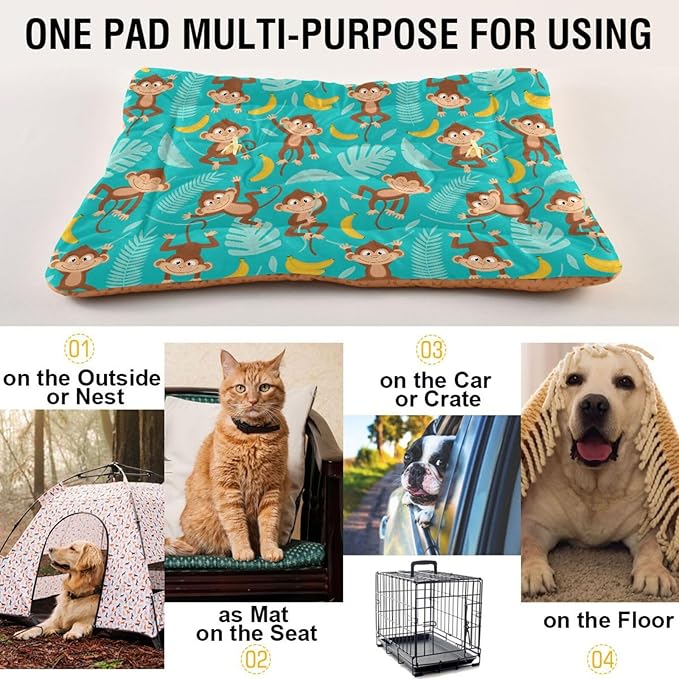 Monkey and Banana Pet Bed Pad Soft Dog Bed Mat with Anti-Slip Bottom 36'' x 24''