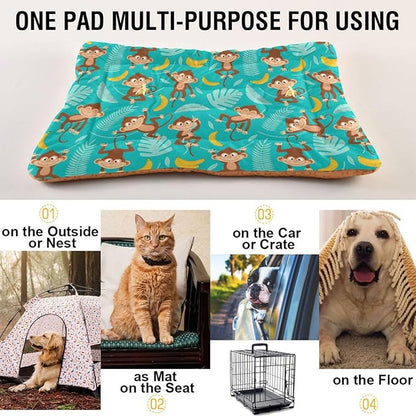 Monkey and Banana Pet Bed Pad Soft Dog Bed Mat with Anti-Slip Bottom